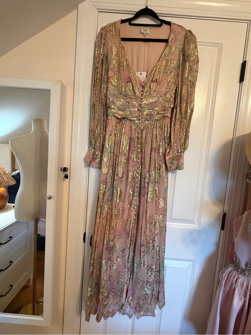 Hemant and Nandita Pink Maxi Dress with Gold Foil Detail